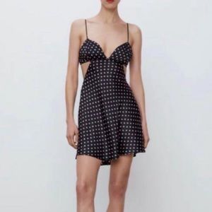 Zara black and pink mini polkadot cut out dress